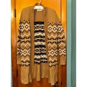 LOFT Cardigan Open Sweater Women's Long Sleeve Size S Soft Aztec Boho Geometric